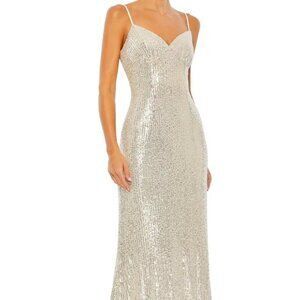 Mac Duggal Nude Silver Sequin Trumpet Evening Gown
